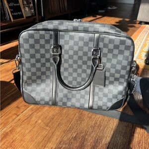 Designer-Inspired Damier-Style Briefcase / Laptop Checkered Bag